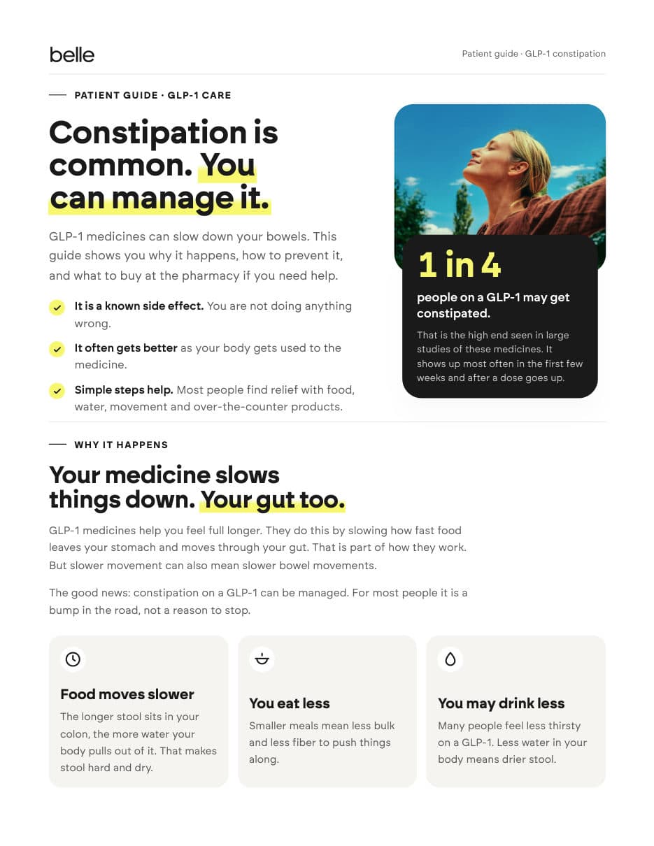 Cover of the GLP-1 constipation guide: Constipation is common. You can manage it.