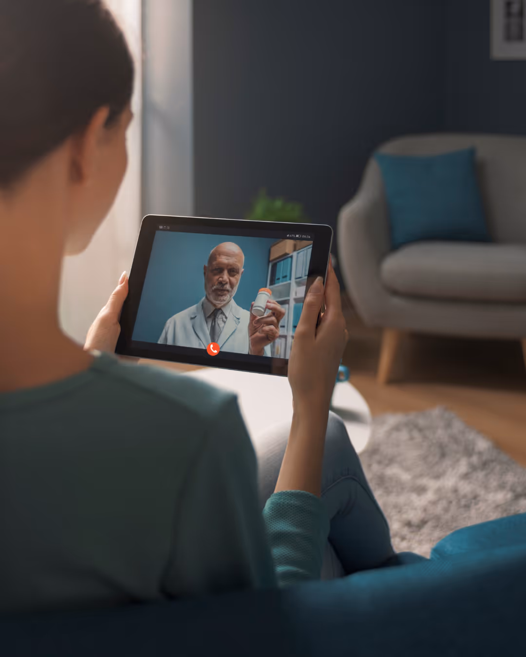 Patient on a telehealth video call with a provider
